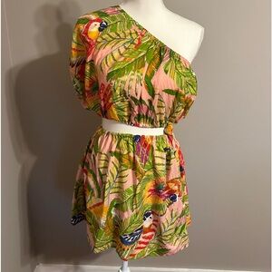 Women's Farm Rio Macaw Leaves One-Shoulder Cut-Out Mini Dress XS NWT